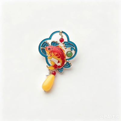 Chinese-Style Imitation Enamel Koi Brooch, Yaxa sancaqları