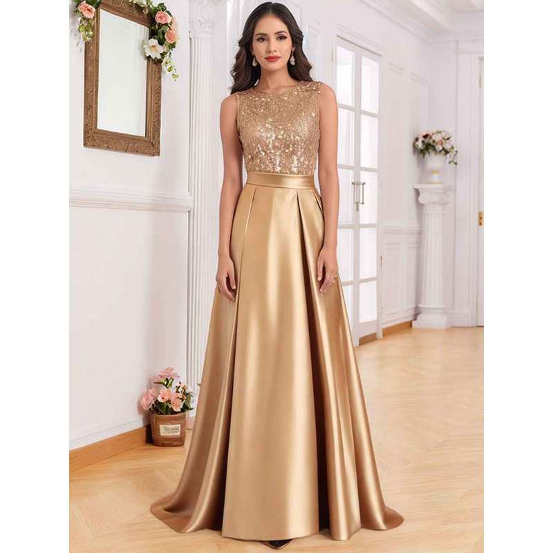 Evening Dress European and American Style New Model Banquet Host Long Ball Gown Simple Elegant Dress Summer Sleeveless Dress Evening Dress European and American Style New Model Banquet Host Long Ball Gown Simple Elegant Dress Summer Sleeveless Dress