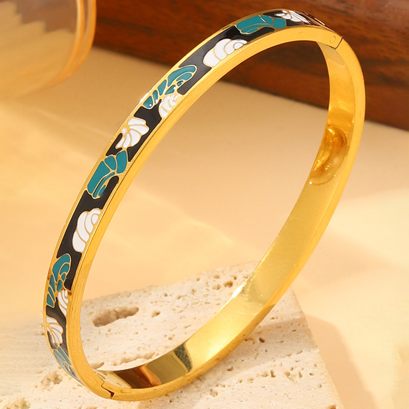 Brazalete de acero de titanio de moda europea y americana, esmalte de color de mujer, patrón de goteo de aceite, tendencia de acero de titanio, brazalete de joyería no se desvanece