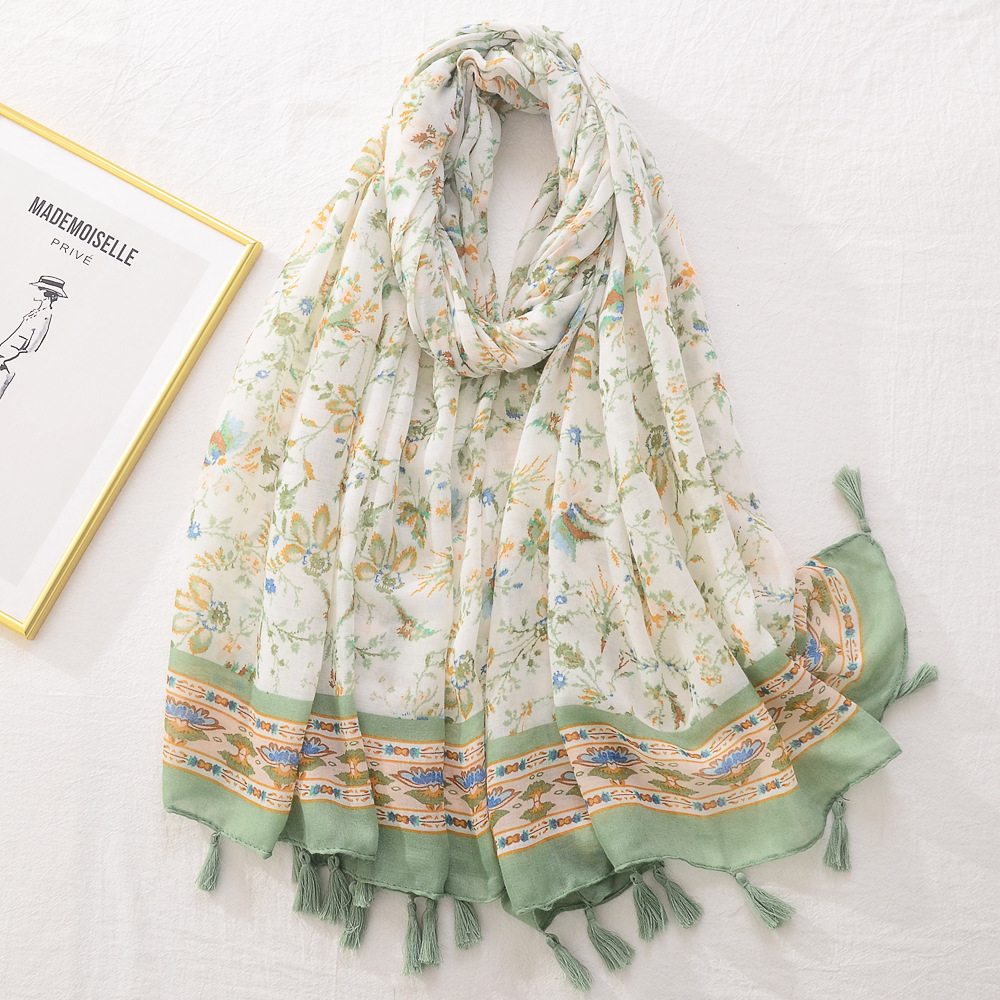 Moda retro étnica planta flor bufanda de las mujeres primavera y verano fino algodón y lino sensación bufanda Comercio exterior Exportación protector solar toalla