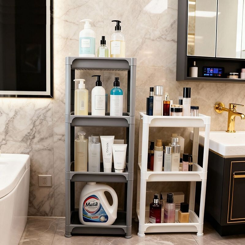 Bathroom Multi-Layer Storage Rack, Kitchen Space-Saving Shelf, Bathroom Shelf with Rollers, Living Room Floor-Standing Storage Rack