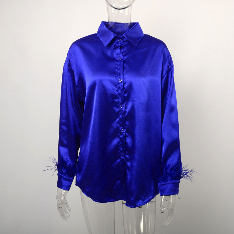 Women's Blouse Long Sleeve Blouses Feather Casual Solid Color display picture 7