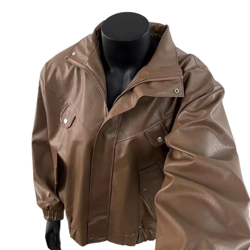 Свободная куртка из мягкого полиуретана (эко-кожа), бомбер, молния, M–3XL