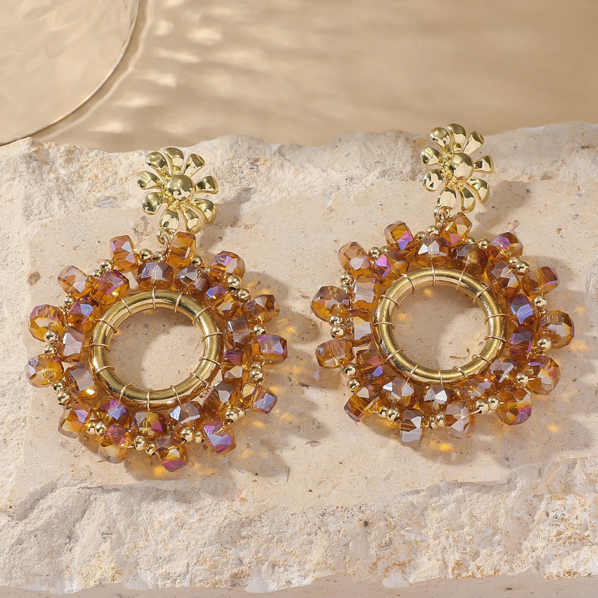 Flower Pattern 1 Pair IG Style Flower Beaded Artificial Crystal Drop Earrings