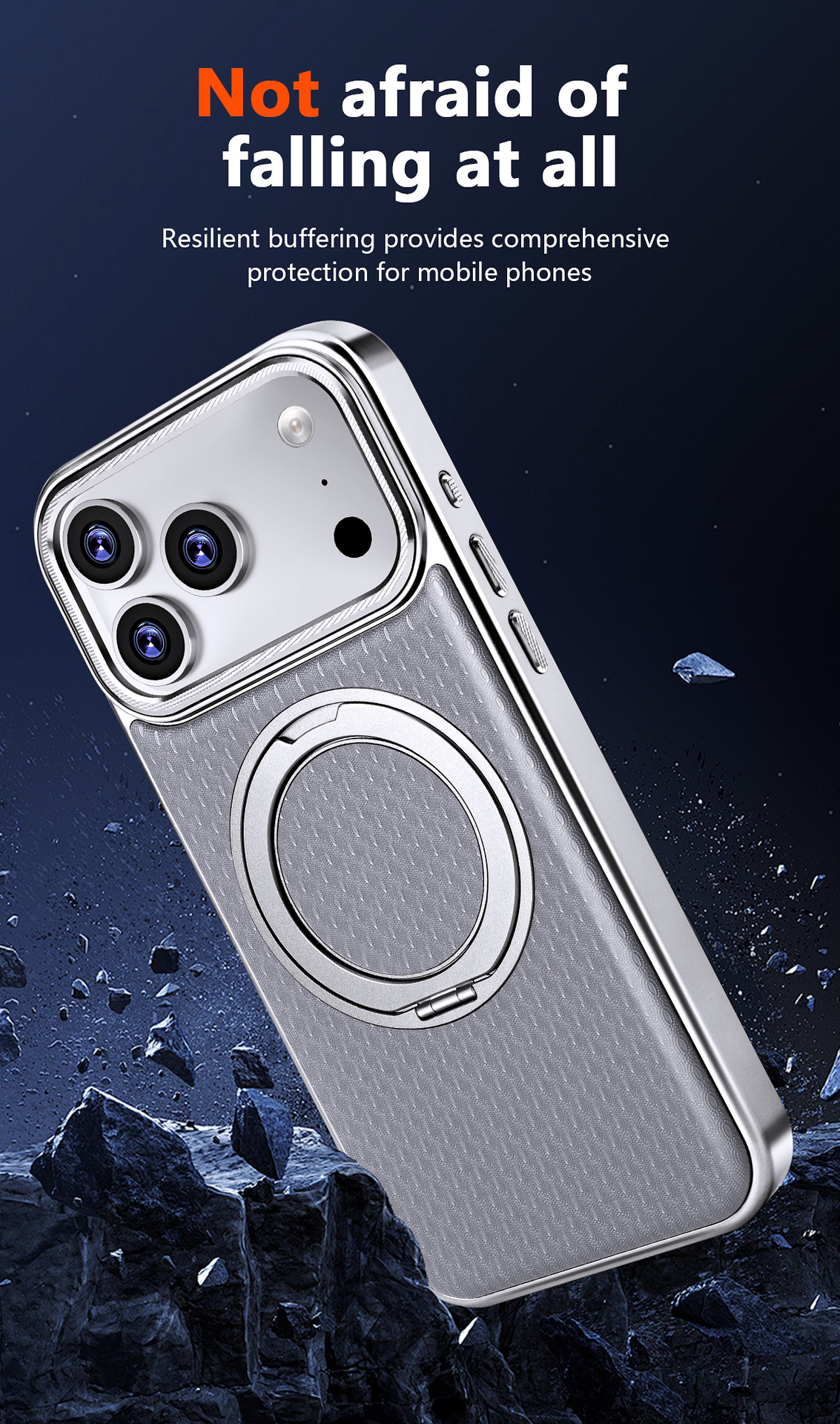Ốp lưng da iPhone có giá đỡ xoay 360 độ, chống sốc viền dày — đen, xám, màu nâu, quả cam chi tiết 5