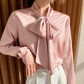 防真丝衬衫女蝴蝶结夏季24年新款夏季高端真丝童谣飘带宽松衬衣