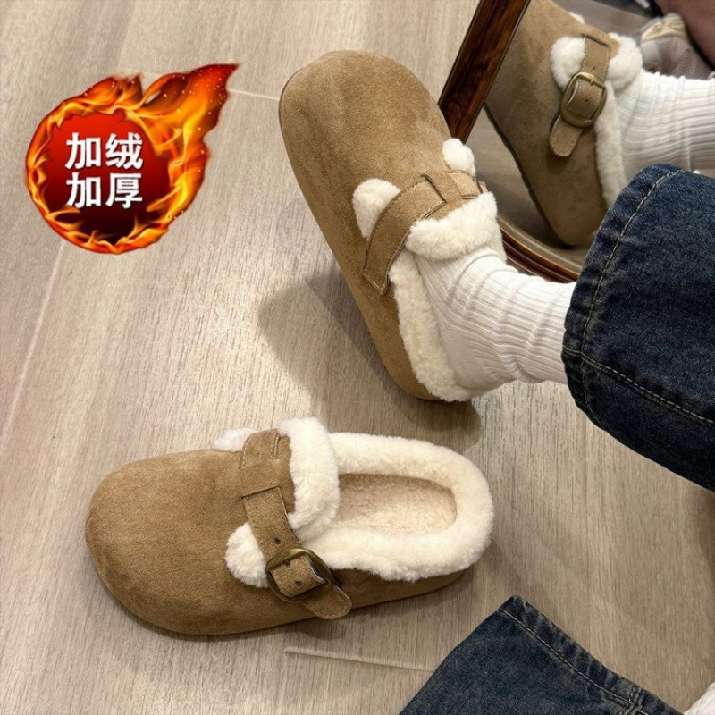 Thick-Soled Plush Birkenstock-Style Shoes with Fur, Closed-Toe Furry Cotton Slippers for Women, Outdoor Wear, 2025 New Winter Snow Boots, Half-Slipper Style Thick-Soled Plush Birkenstock-Style Shoes with Fur, Closed-Toe Furry Cotton Slippers for Women, Outdoor Wear, 2025 New Winter Snow Boots, Half-Slipper Style