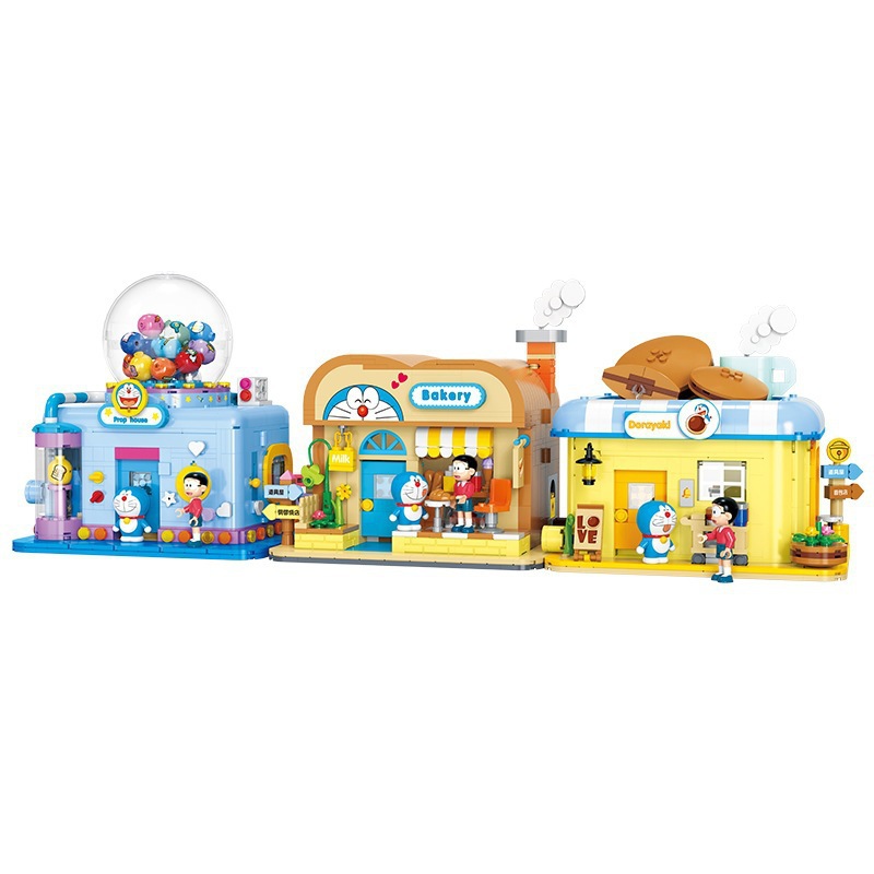 Belodi 21084 - 86 autentico Doraemon Street View tiendas de decoración modelo de juguetes para niños ensamblar bloques de construcción