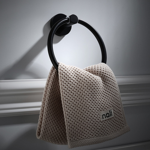 304 stainless steel black towel ring bathroom and toilet matte black simple towel rack nail-free brushed gold black