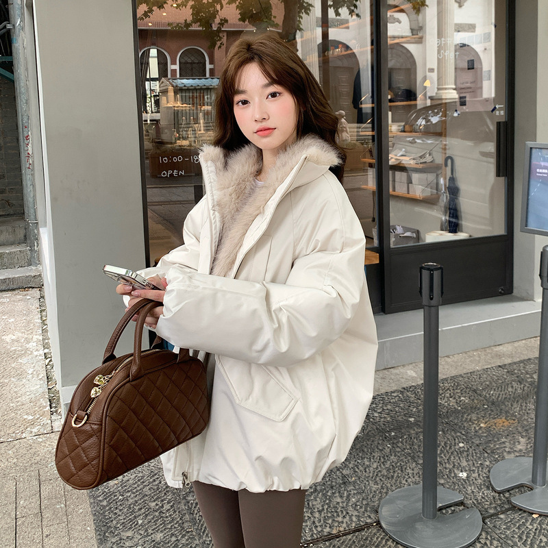 国潮座山毛绒连帽毛领棉服2025冬季设计感加厚时尚棉衣派克服外套|undefined