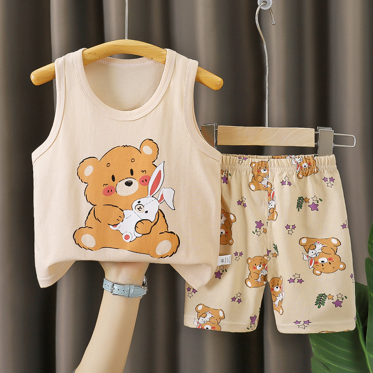 Traje de chaleco para niños, verano de algodón puro, nuevo estilo, verano para bebés, pantalones cortos coreanos, traje de dos piezas para niños
