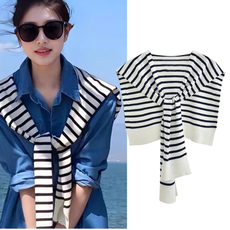 Shawl Shoulder Knitted Striped Autumn and Winter Dual-use Scarf Korean New Style Shirt Small Cloak Fake Collar 08