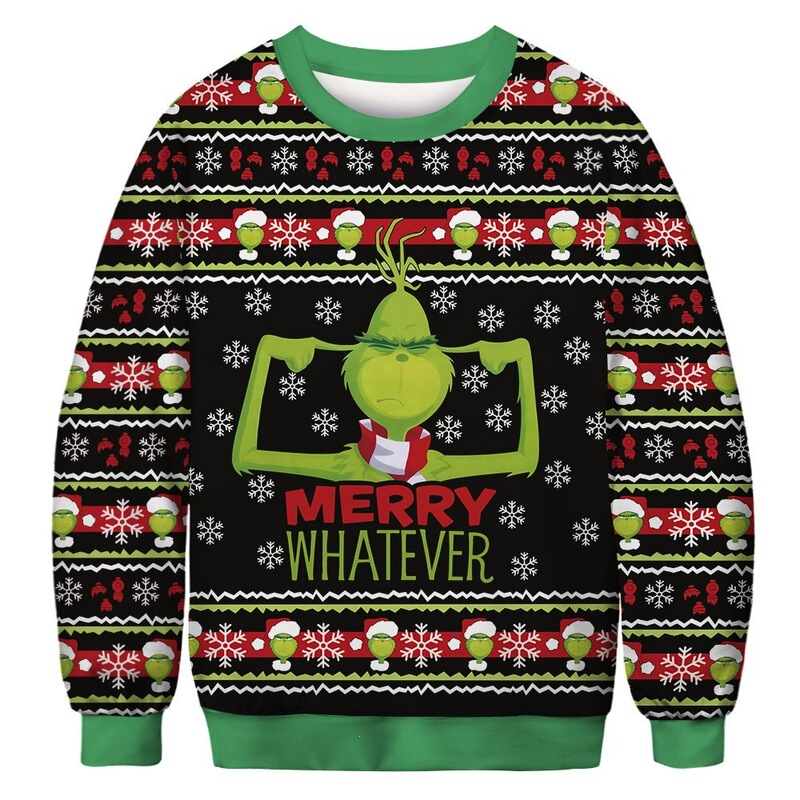 2026 new cross-border Christmas Grinch green monster round-neck sweatshirt, a stylish and warm long-sleeved sweatshirt for men