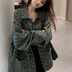 2025春秋新款感满印提花牛仔外套女甜酷辣妹风复古慵懒感夹克