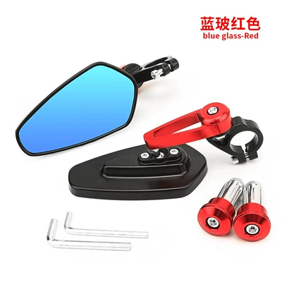 retro rearview mirror hand mirror | Motorcycle rearview mirror - cnc-aluminum-alloy-hand-mirror-red-blue