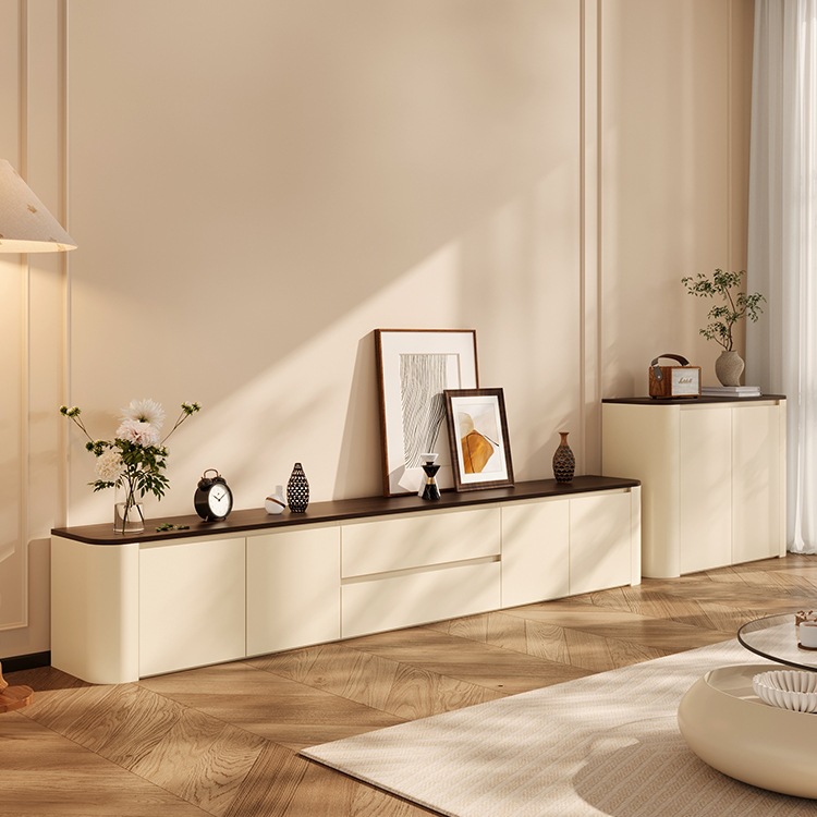 Small Apartment Cream Mid-Century Style Tv Cabinet Floor-Standing Storage Cabinet Integrated Living Room Home Side Cabinet Combination Batch M&