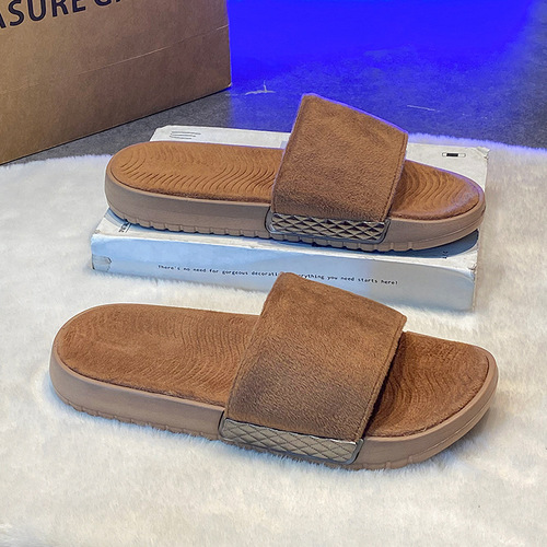 Casual retro men's fluffy slippers, new style, fashionable plush cotton slippers, all-match couples 'comfortable home slippers