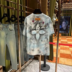 夏の逸品高品質ファッション百合潮男tシャツ潮牌英倫風高級流行ゆるい丸首半袖