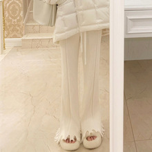 米白微喇高腰针织阔腿裤女秋冬季软糯休闲裤宽松慵懒风垂感拖地裤