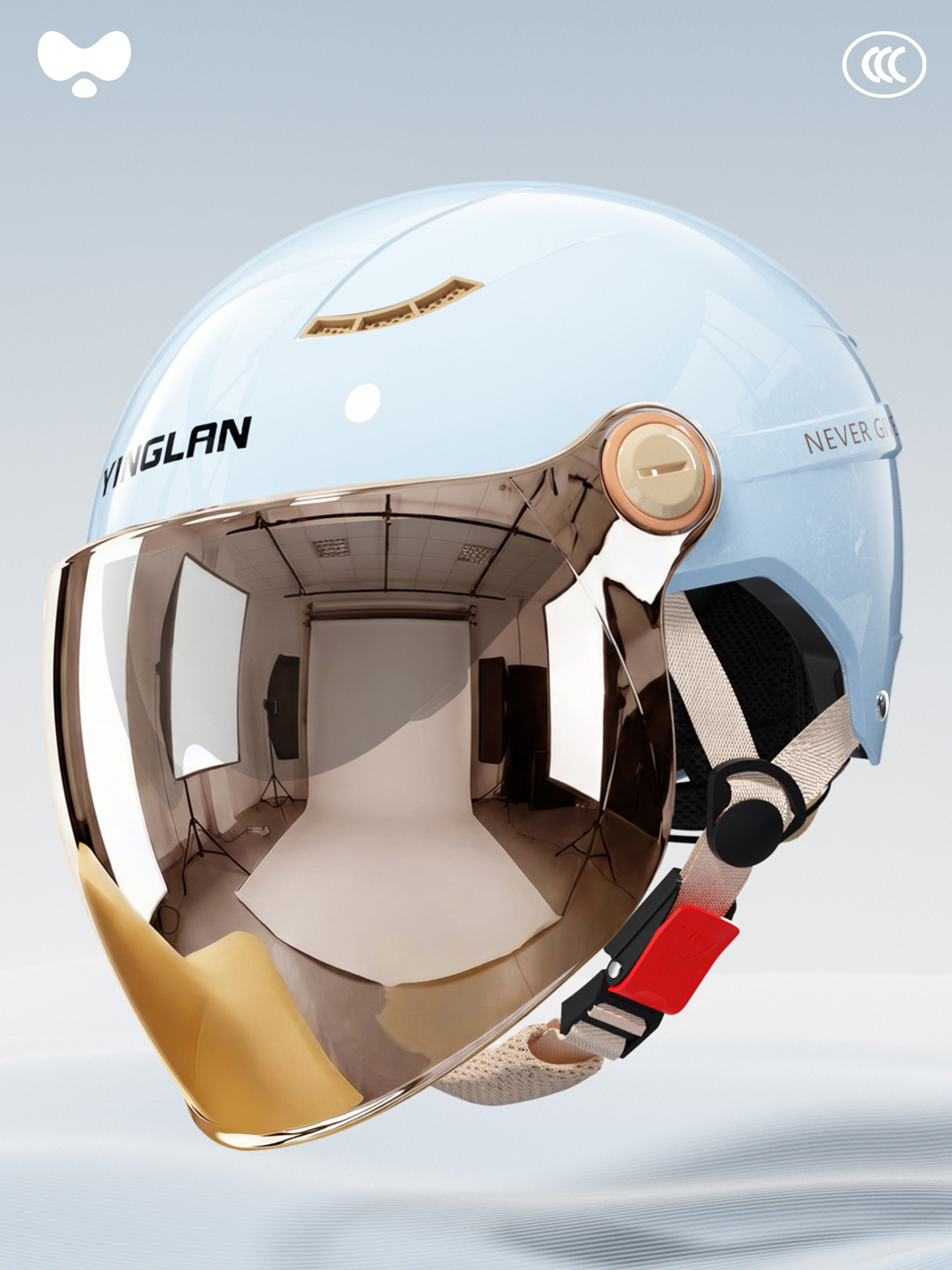 Motosiklet kaskı (dəbilqə) — Universal Certified Motorcycle Helmet - 3c-azure-blue-electroplated-outer-long-double-mirror-new-national-standard-class-a