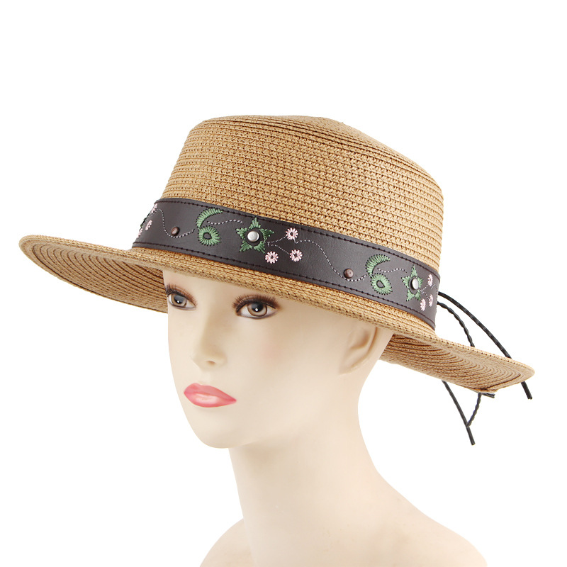 Comercio exterior transfronterizo exclusivo bordado sombrero plano de verano sombrero para el sol hombres y mujeres sombrero de cúpula al por mayor