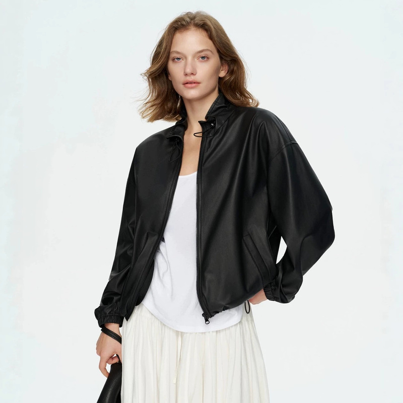 Women's Genuine Leather Jacket 2026 Autumn New Ultra-thin Sheepskin Soft Ruched Stand Collar Short Coat Women's Genuine Leather Jacket 2026 Autumn New Ultra-thin Sheepskin Soft Ruched Stand Collar Short Coat