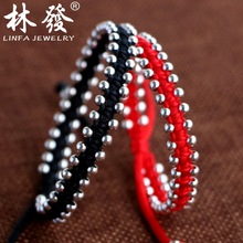 李易峰同款纯银银珠手工编织本命年红绳手链情侣一对男女学生礼物