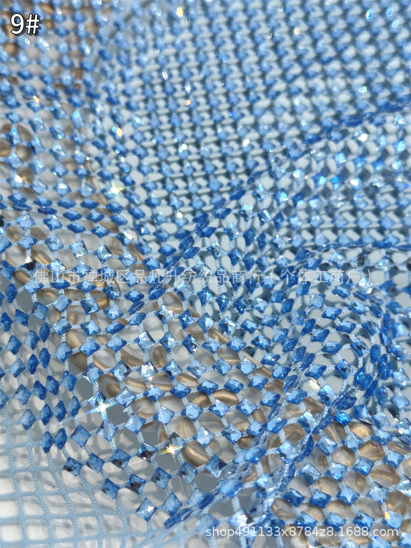 Fabricantes de venta al por mayor tortuga de vidrio caliente taladro tela de malla elástica cena de fiesta espectáculo de escenario tela de vestido