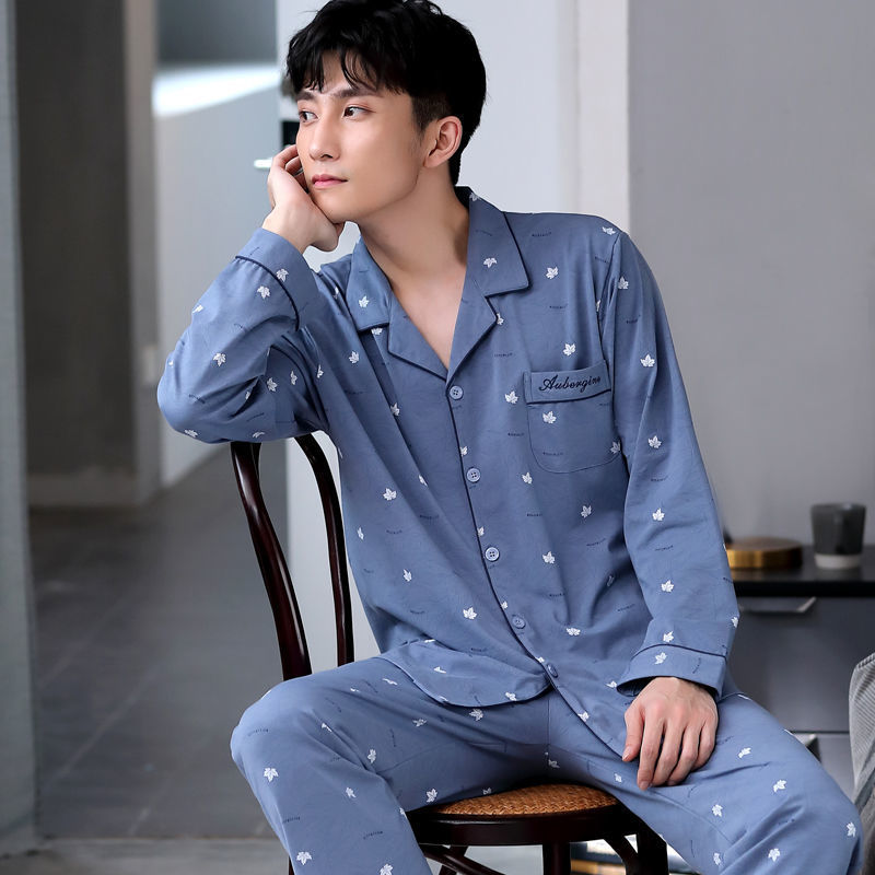 100% primavera y otoño pijamas hombres de algodón de manga larga más tamaño de los hombres casual traje de desgaste para el hogar