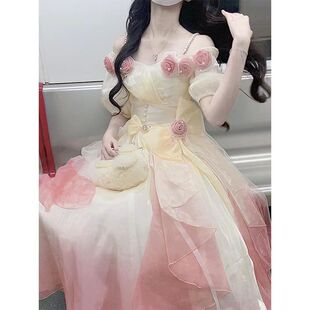 渐变粉玫瑰lolita连衣裙花嫁洛丽塔超仙人鱼姬色仙女网纱长裙春季-阿里巴巴