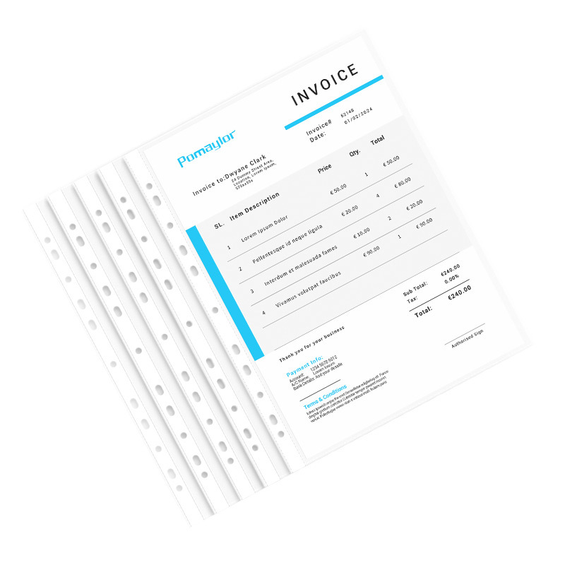 11 agujeros bolsa de archivo a4 bolsa de plástico carpeta de hoja transparente inserción de una sola página funda de archivo bolsa de plástico sellado bolsa de película
