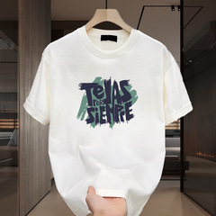 美式痞帥重磅純棉印花短袖輕奢T恤男士夏季潮牌街頭寬鬆圓領半袖