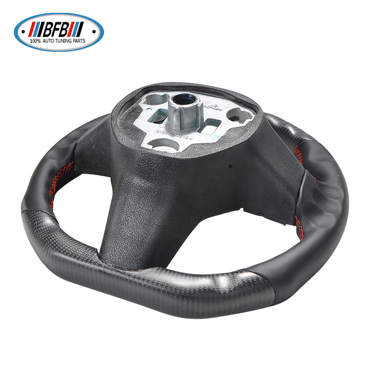 100% Real Carbon Fiber Matte Black Steering Wheel with Black Smooth Leather and Red Stitching - For Tesla Model Y - Steering Wheel Modification