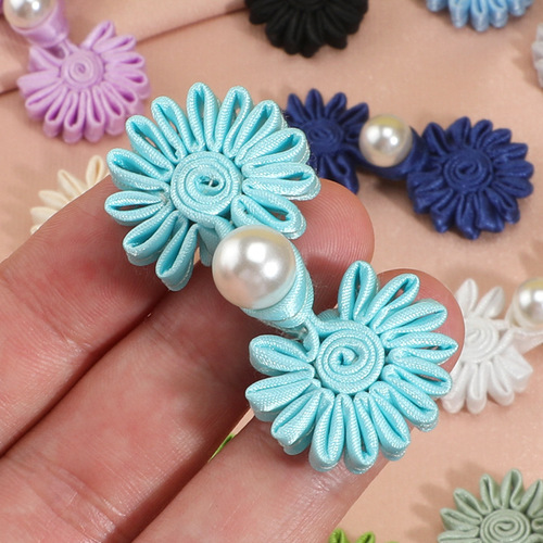 Pearl Sunflower Cheongsam Plate Buttons Literary Retro Chinese Buttons Tang Suit Hanfu Chinese Style Buttons Handmade Cloth Buttons