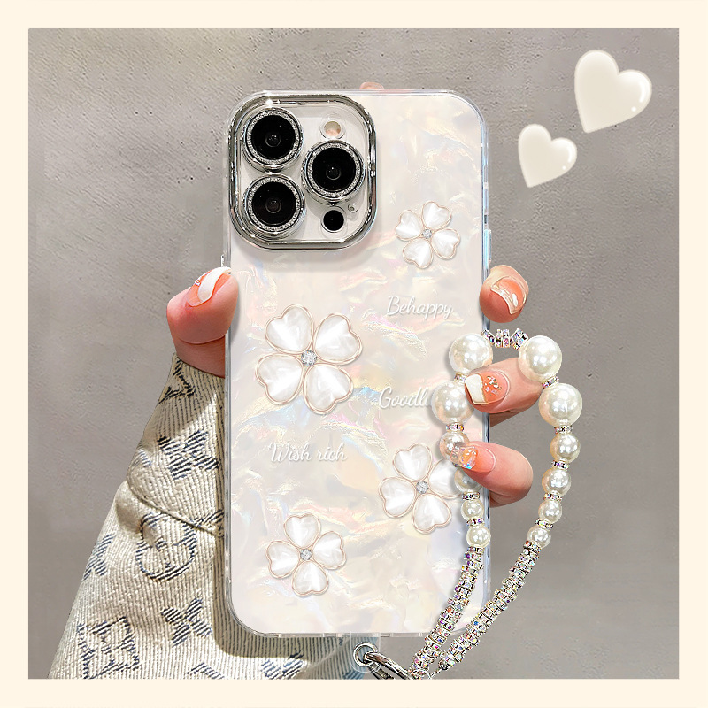 Fine-hole shell pattern four-leaf clover case suitable for iPhone 17 PRO, Apple 16 shockproof lens glitter hard case Fine-hole shell pattern four-leaf clover case suitable for iPhone 17 PRO, Apple 16 shockproof lens glitter hard case