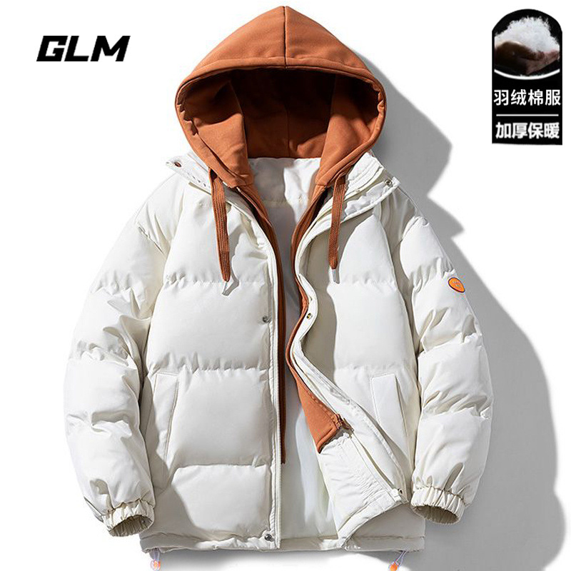 센마 그룹 브랜드 GLM 남녀 새 코튼 코트 가짜 투피스 남성용 모자 두꺼운 따뜻한 코튼 코트