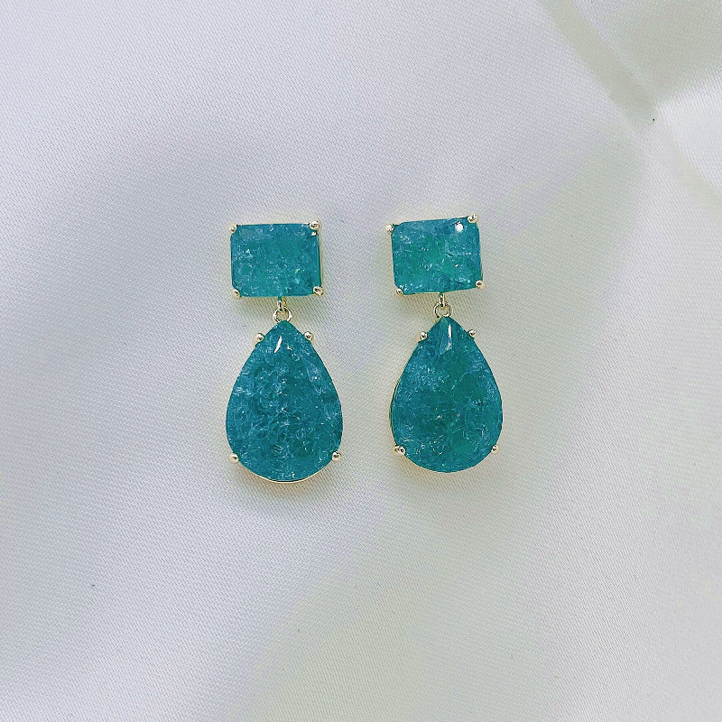 1 Pair Ig Style Simple Style Water Droplets Rectangle Plating Inlay Copper Crystal Drop Earrings display picture 3