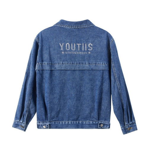 Black Korean-style loose short spring and autumn jacket with embroidery, slimming and versatile casual top