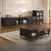法式电视柜家用客厅落地式茶几组合储物柜实木美式复古高款收纳柜