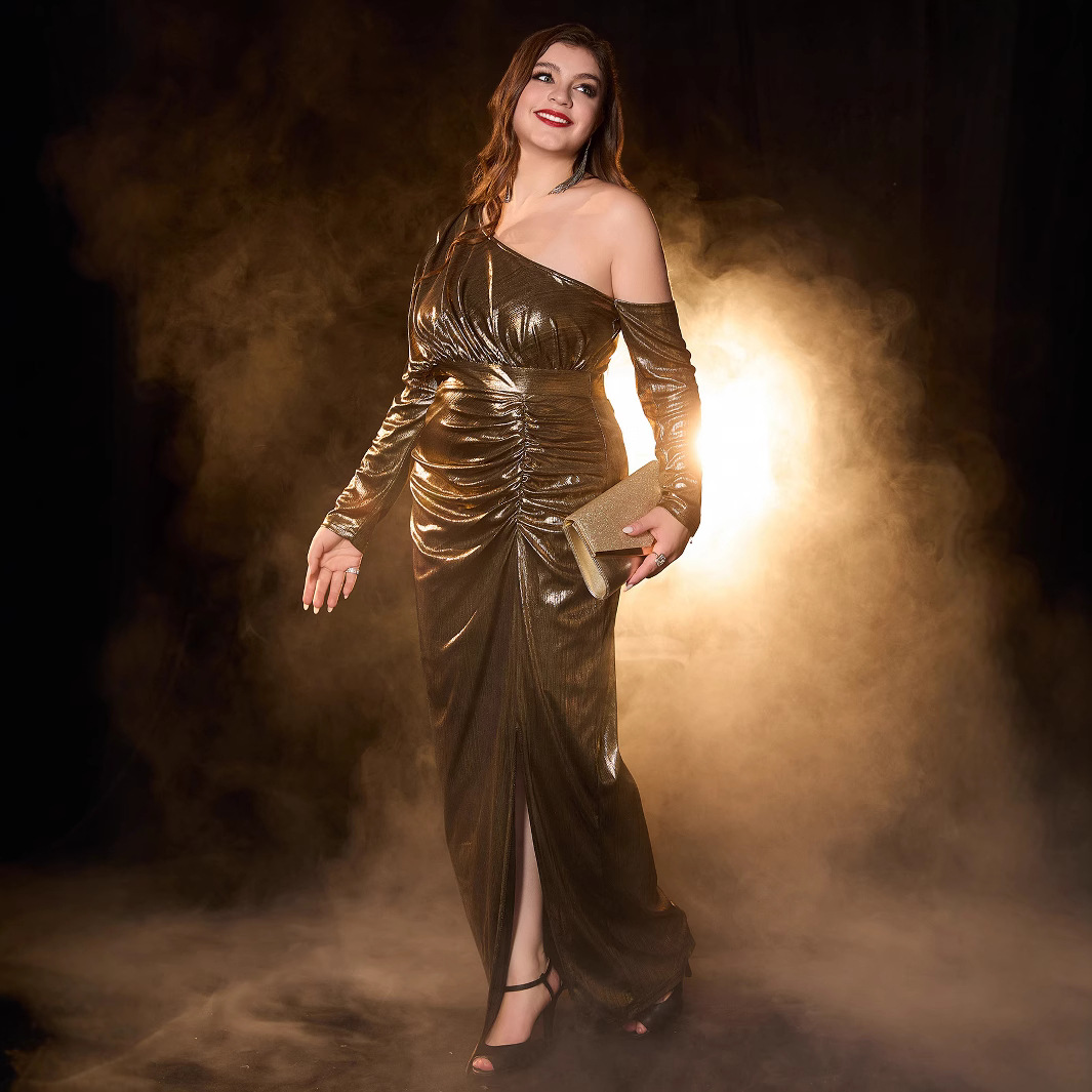 Comercio exterior europeo y americano especial para vestidos de mujer de talla grande vestido de color sólido de manga larga delgada de wish Amazon