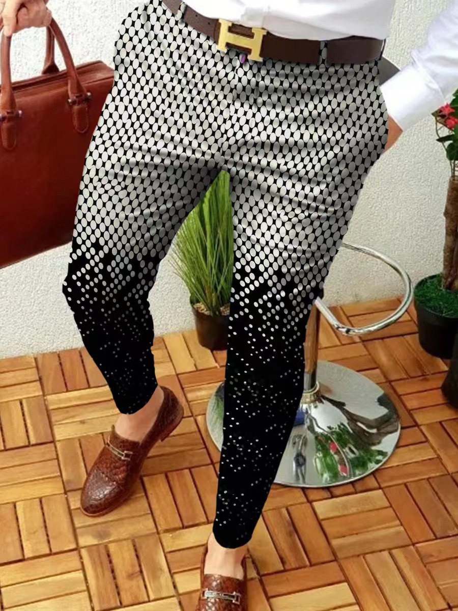 2023 estación independiente transfronteriza europea y americana nuevo patrón casual de los hombres impreso Mediados de cintura traje casual pantalones micro pantalones elásticos