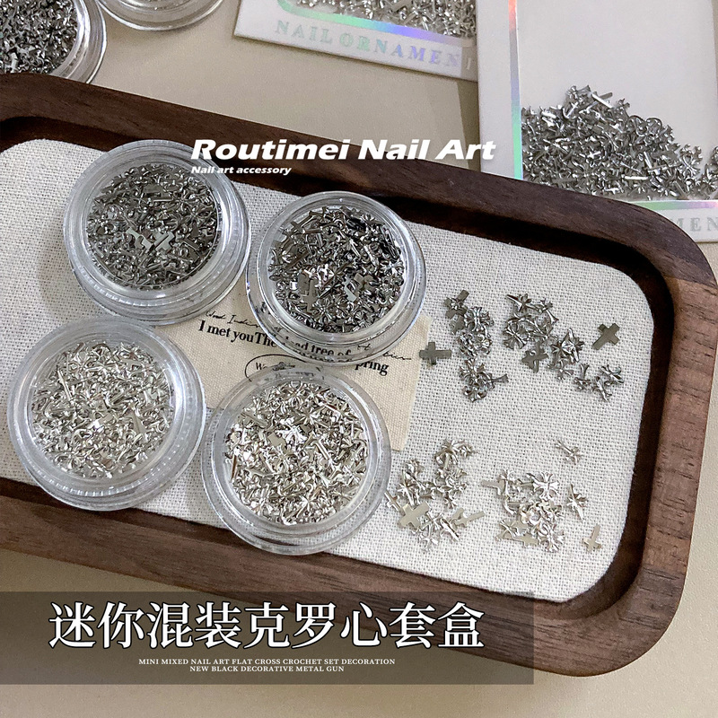 ダークレトロクローハートネイルアート装身具メタルシルバークロスミニミックスクローハートセット装飾|undefined