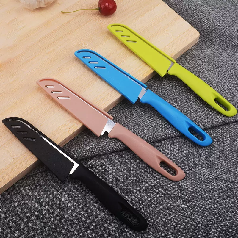 水果刀糖果色不锈钢瓜果削皮刀厨房小工具便携带刀套水果刀批发
