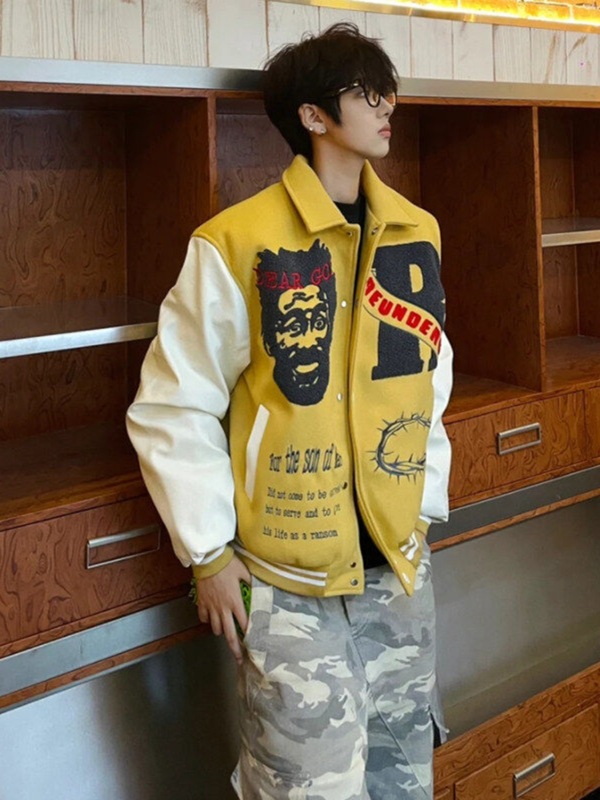 杨博文同款翻领棒球服男春季美式复古网红潮爆款拼接撞色工装夹克|undefined