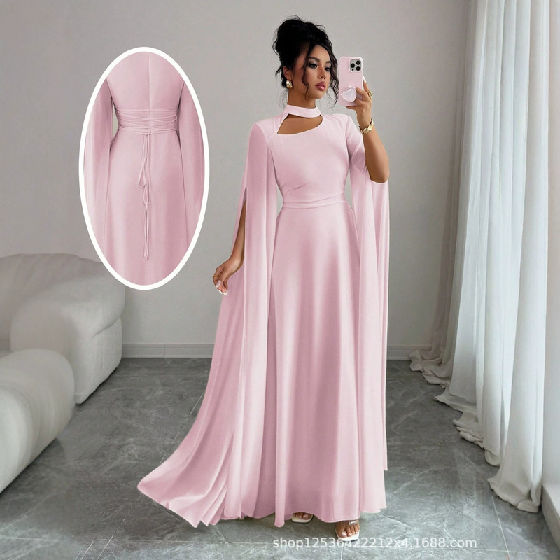2026 Spring/Summer Cross-Border European and American Women's Lace-Up Cape Back Chain Slim-Fit Bodysuit Party Dress Evening Gown 2026 Spring/Summer Cross-Border European and American Women's Lace-Up Cape Back Chain Slim-Fit Bodysuit Party Dress Evening Gown