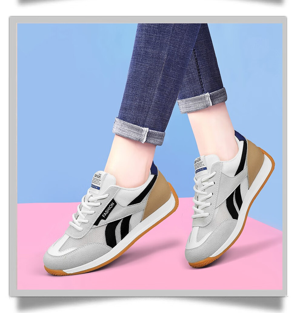 Giày thể thao nữ Dunhu dáng sneaker lưới thoáng khí, phối trắng học sinh xuân hè — Trắng cam 58369-1, 58369 Trắng xám Xuân Thu, Màu xám trắng 58369-1, 58369 Trắng cam Xuân Thu chi tiết 8