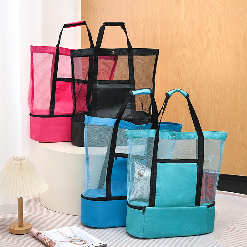 Bolso de aislamiento de un solo hombro portátil de nuevo estilo transfronterizo, bolsa de picnic de doble capa, bolsa de hielo, bolsa de almacenamiento de viaje de malla deportiva para hombres y mujeres
