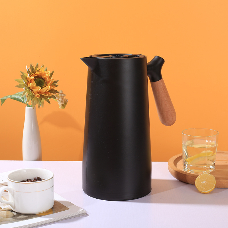 Hervidor térmico estilo europeo, cafetera térmica con mango de madera, botella térmica con logo personalizado