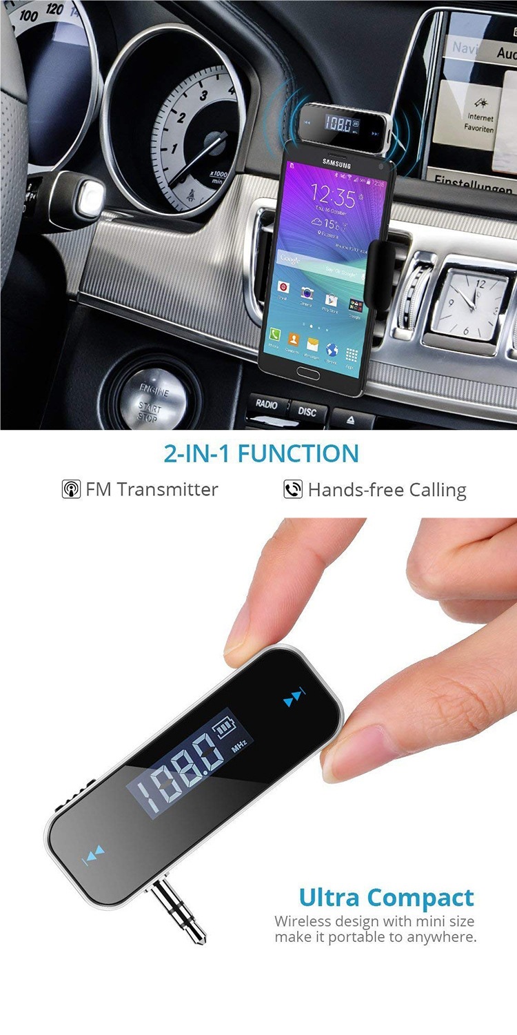 Fm Car Transmitter 3.5mm Wireless Audio Transmitter Apple Android Phone Universal Car Fm Aux