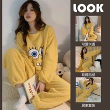 2025新款秋冬季睡衣法蘭絨加厚女甜美卡通休閑舒適長袖套頭家居服